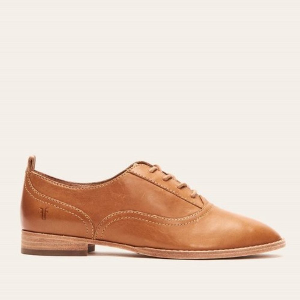 $328 Frye Grace Oxford Cognac Brown Real Leather Lace Up Casual Comfy Daily Flat - Picture 2 of 16